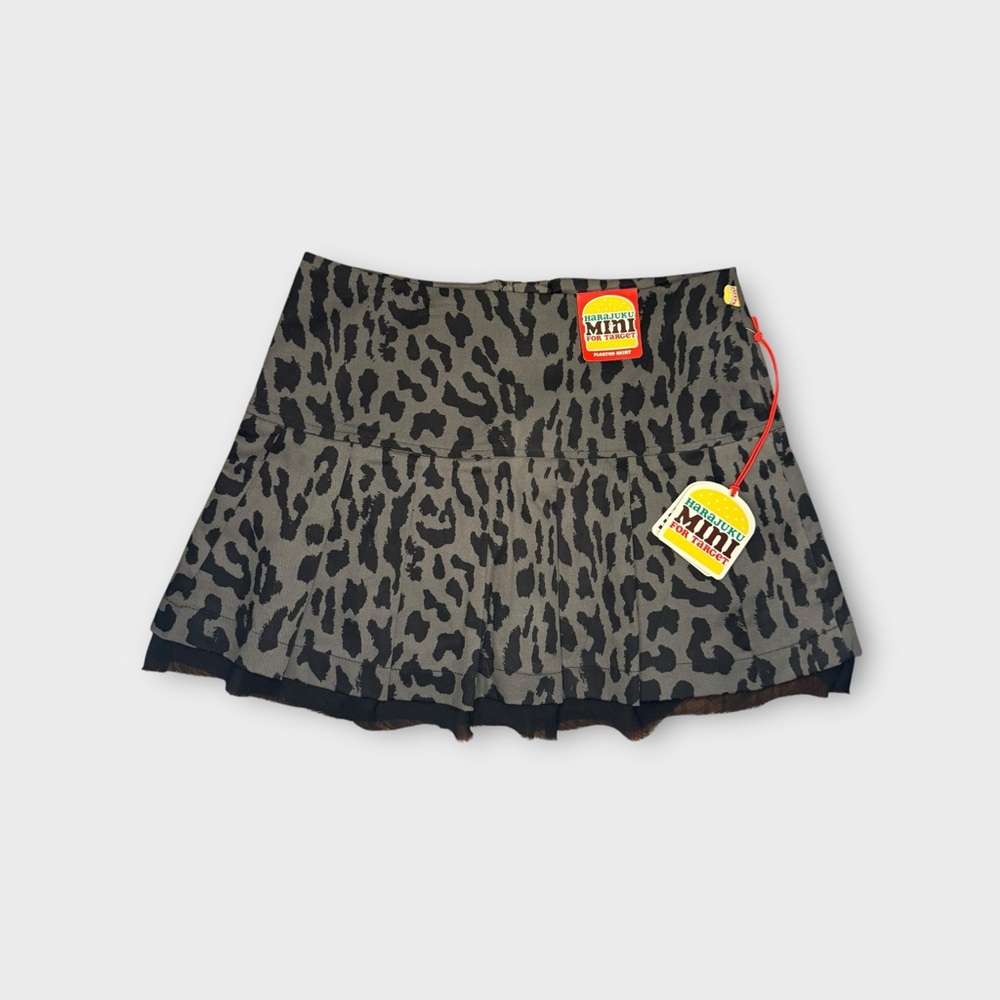 Harajuku Mini x Target Pleated Gray Cheetah Pattern Tulle Trim Skirt